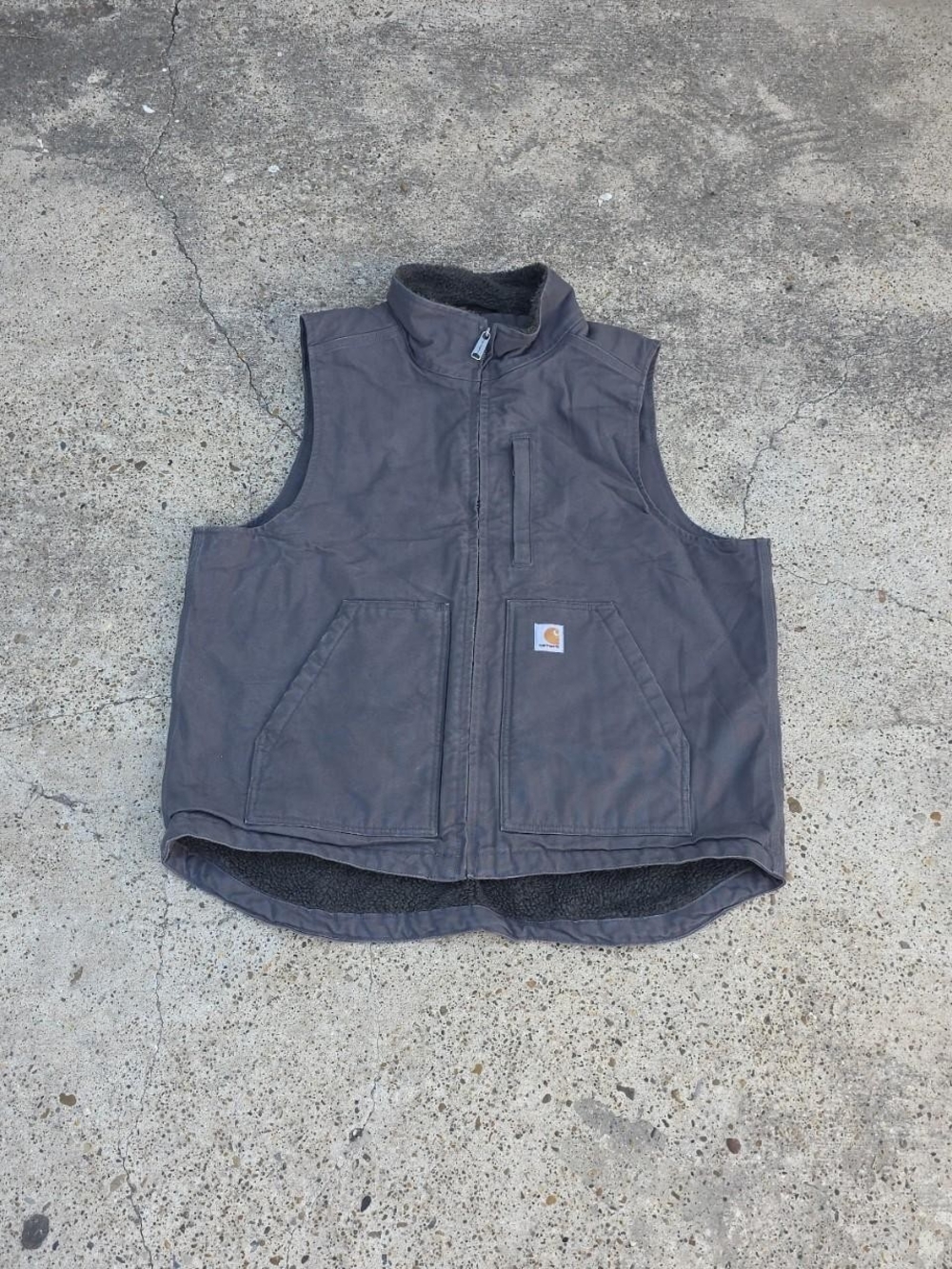 Carhartt Men's Washed Duck Mock Neck Sherpa Lined Vest Size Large